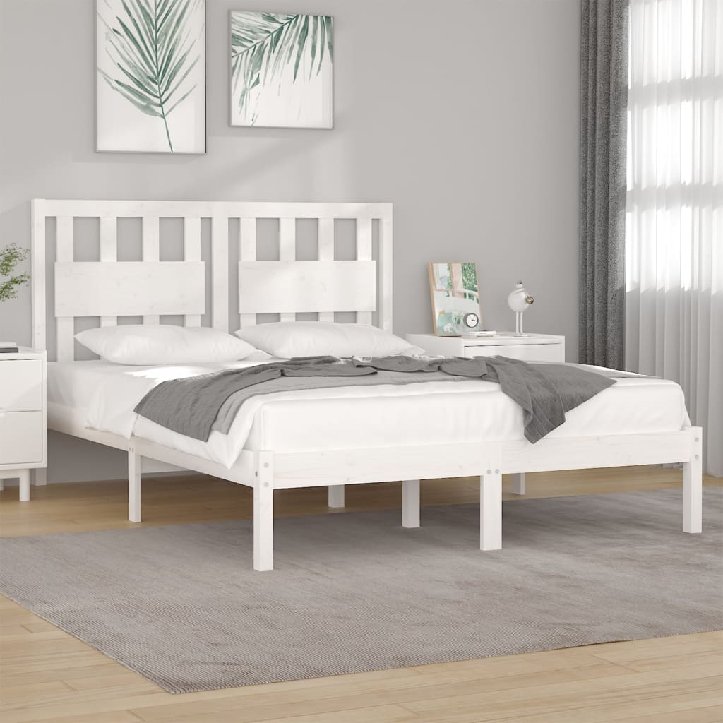 3103914 Bed Frame Without Mattress White Solid Wood 140X190 Cm (809998+818571)