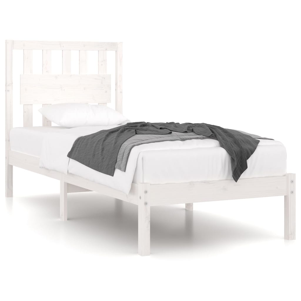 3103919 Bed Frame Without Mattress White Solid Wood 90X200 Cm (810003+818551)