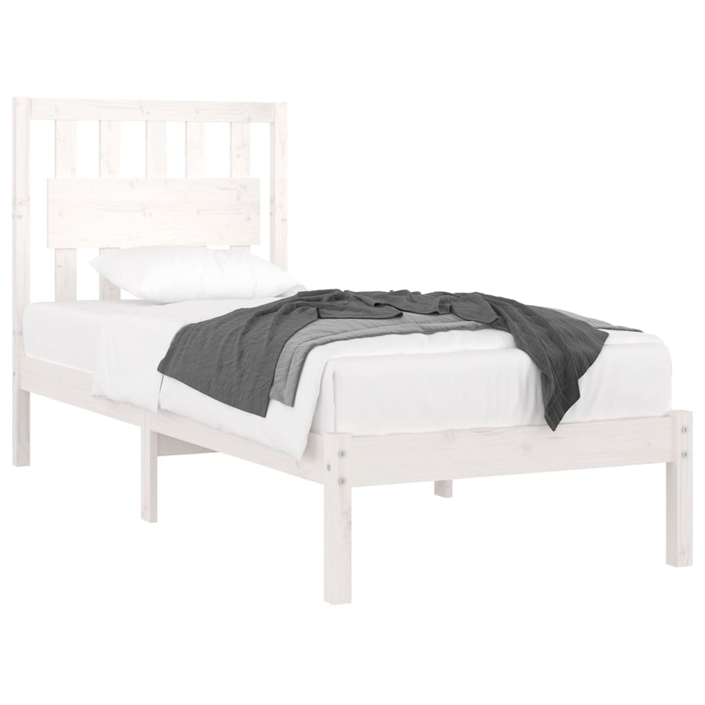 3103919 Bed Frame Without Mattress White Solid Wood 90X200 Cm (810003+818551)