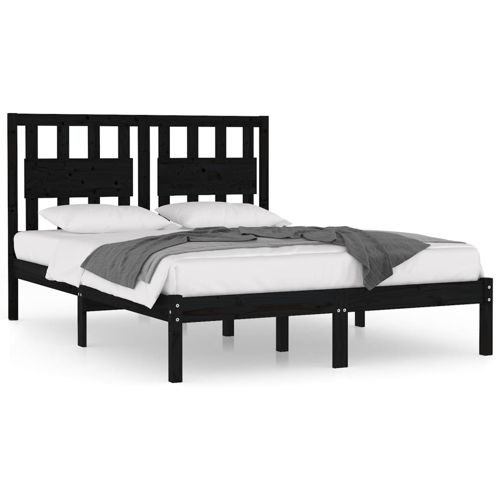 3103937 Bed Frame Without Mattress Black Solid Wood 140X200 Cm (810021+818574)