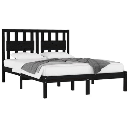 3103937 Bed Frame Without Mattress Black Solid Wood 140X200 Cm (810021+818574)