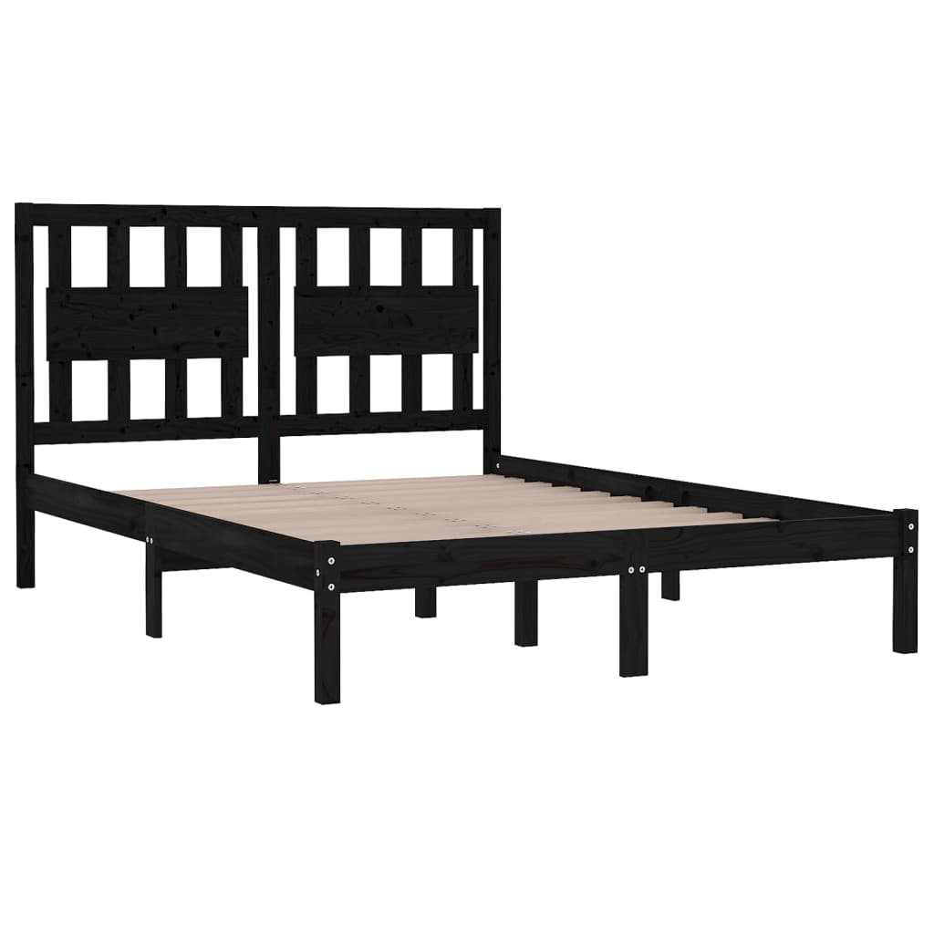 3103937 Bed Frame Without Mattress Black Solid Wood 140X200 Cm (810021+818574)