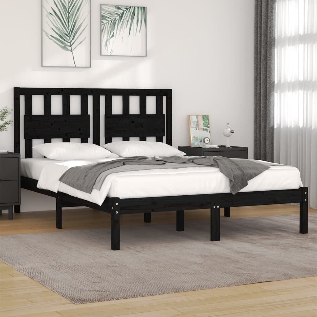 3103937 Bed Frame Without Mattress Black Solid Wood 140X200 Cm (810021+818574)