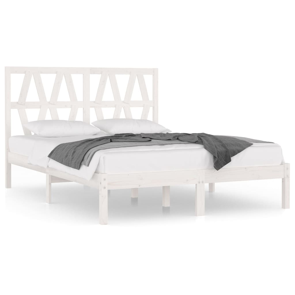 3103979 Bed Frame Without Mattress White Solid Wood 140X190 Cm (809998+818621)