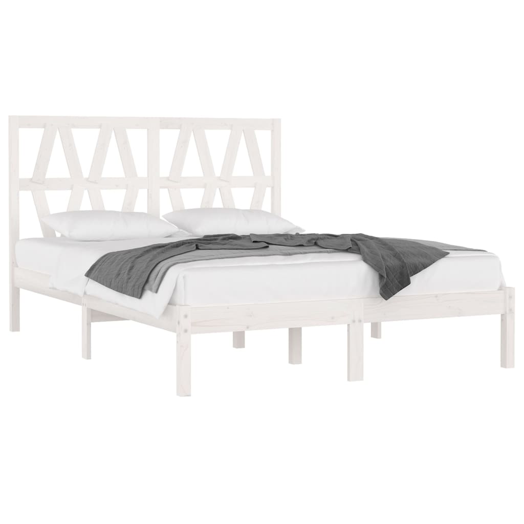 3103979 Bed Frame Without Mattress White Solid Wood 140X190 Cm (809998+818621)