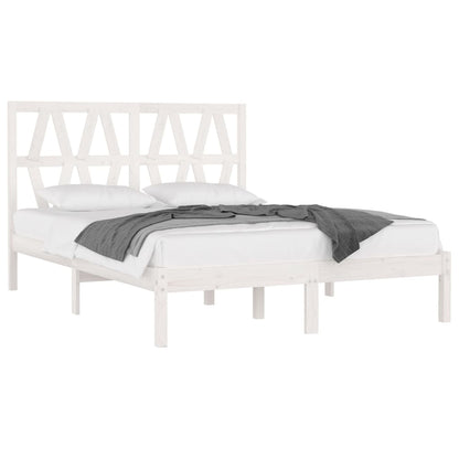 3103979 Bed Frame Without Mattress White Solid Wood 140X190 Cm (809998+818621)