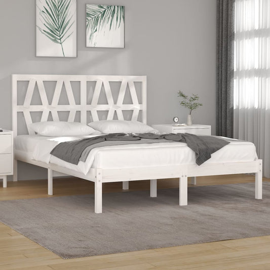 3103979 Bed Frame Without Mattress White Solid Wood 140X190 Cm (809998+818621)