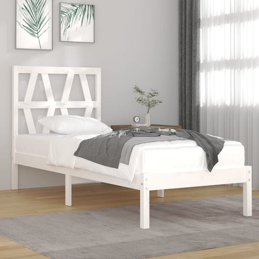 3103984 Bed Frame Without Mattress White Solid Wood 90X200 Cm (810003+818601)