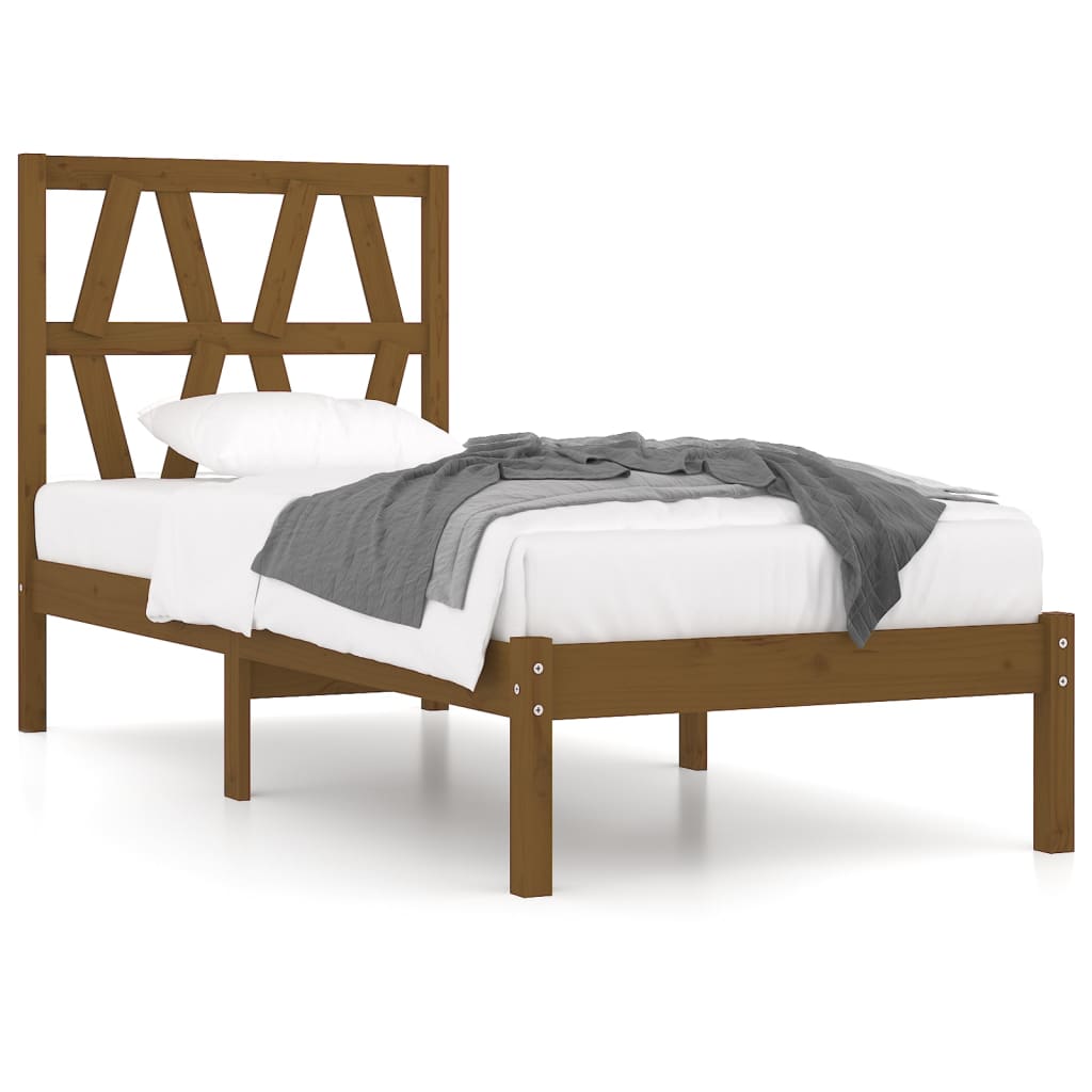 3103991 Bed Frame Without Mattress Honey Brown Solid Wood 100X200 Cm (810010+818608)