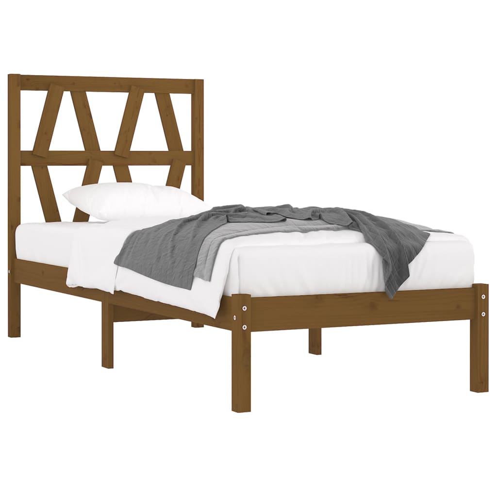 3103991 Bed Frame Without Mattress Honey Brown Solid Wood 100X200 Cm (810010+818608)