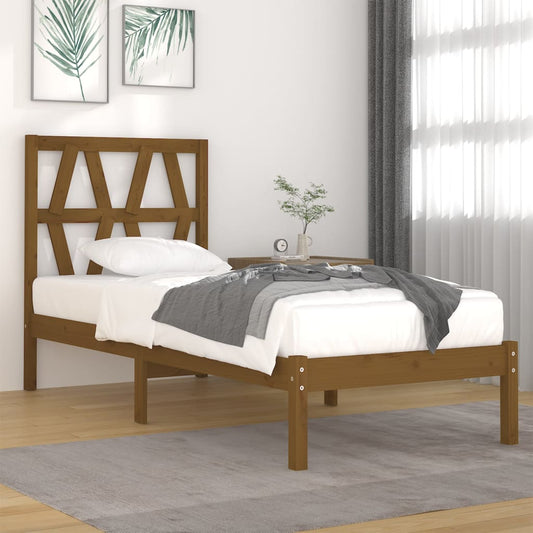 3103991 Bed Frame Without Mattress Honey Brown Solid Wood 100X200 Cm (810010+818608)