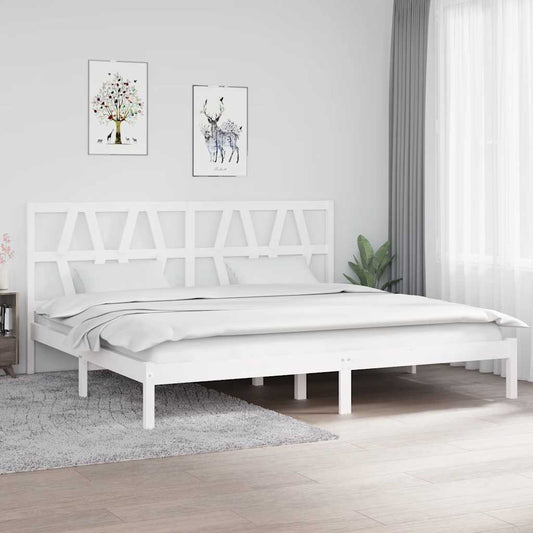 3104019 Bed Frame Without Mattress White Solid Wood 200X200 Cm (810038+818641)