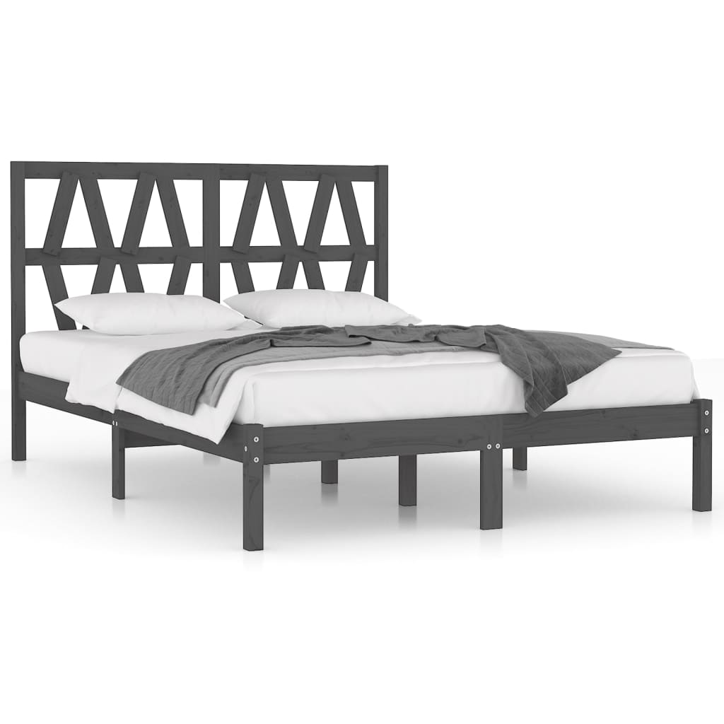 3104020 Bed Frame Without Mattress Grey Solid Wood 200X200 Cm (810039+818642)