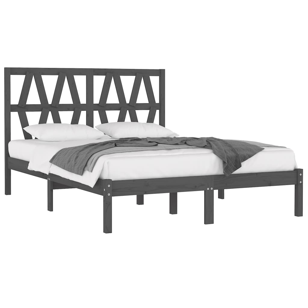 3104020 Bed Frame Without Mattress Grey Solid Wood 200X200 Cm (810039+818642)