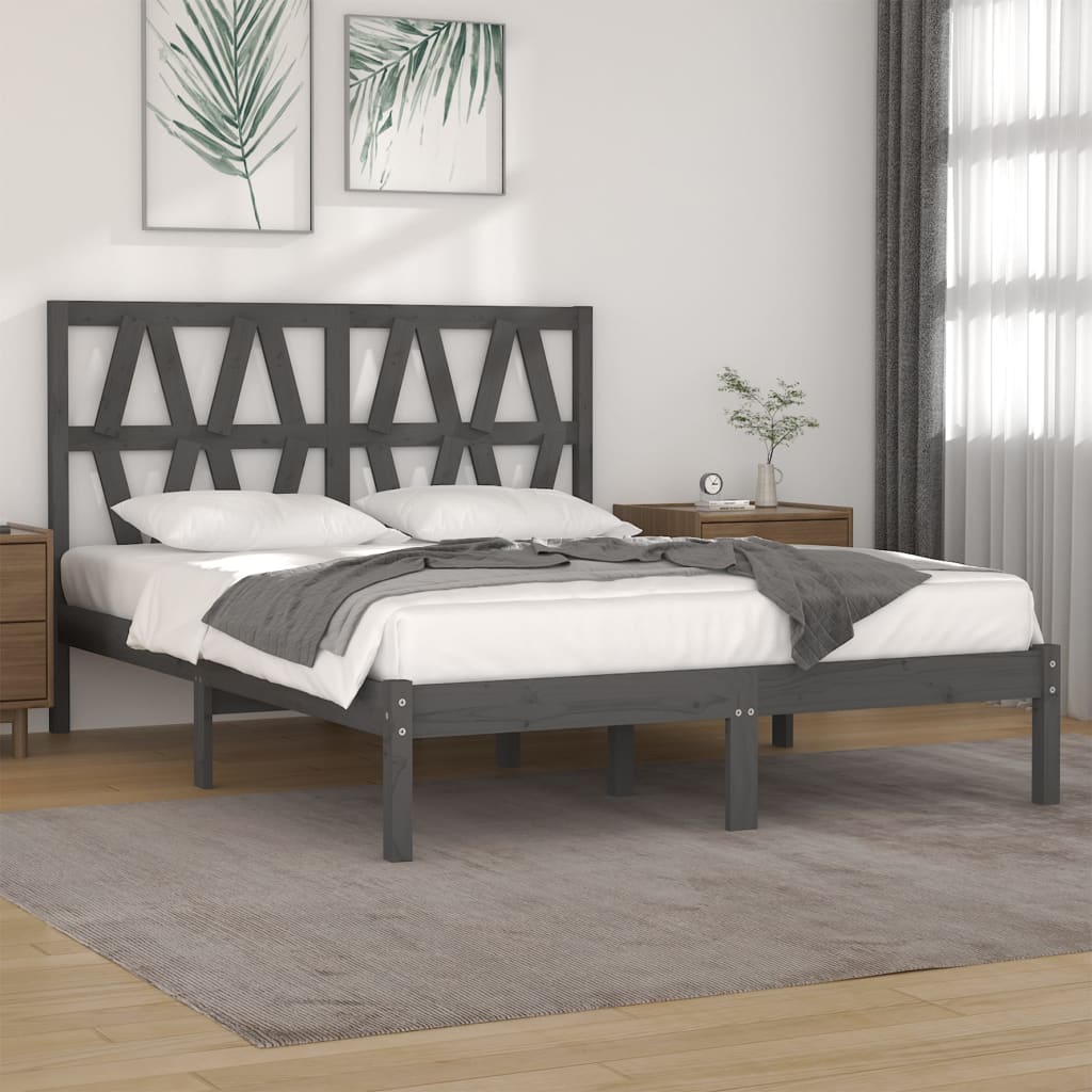 3104020 Bed Frame Without Mattress Grey Solid Wood 200X200 Cm (810039+818642)