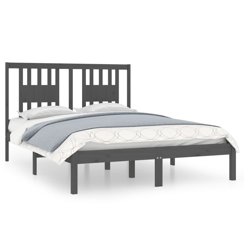 Bed Frame Without Mattress Grey Solid Wood Double