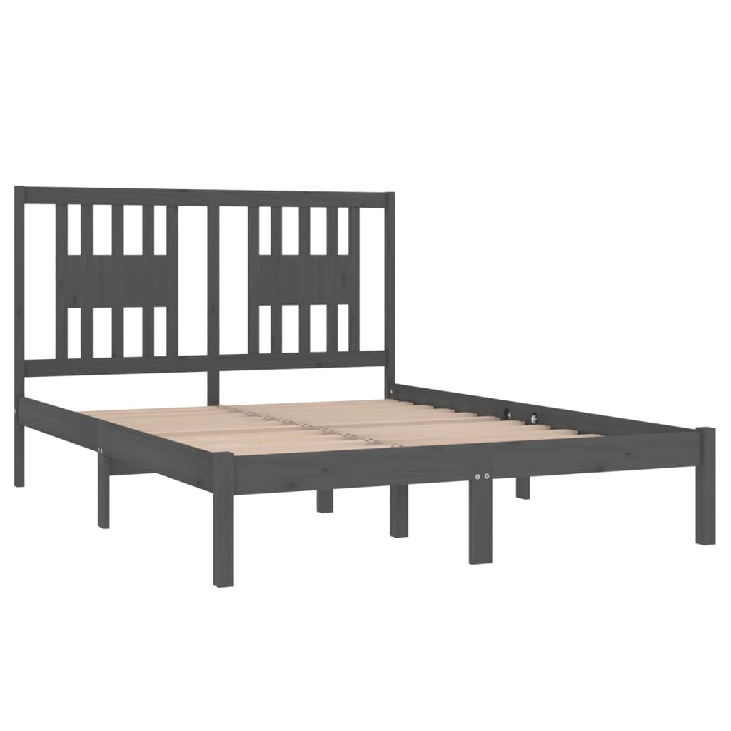 Bed Frame Without Mattress Grey Solid Wood Double