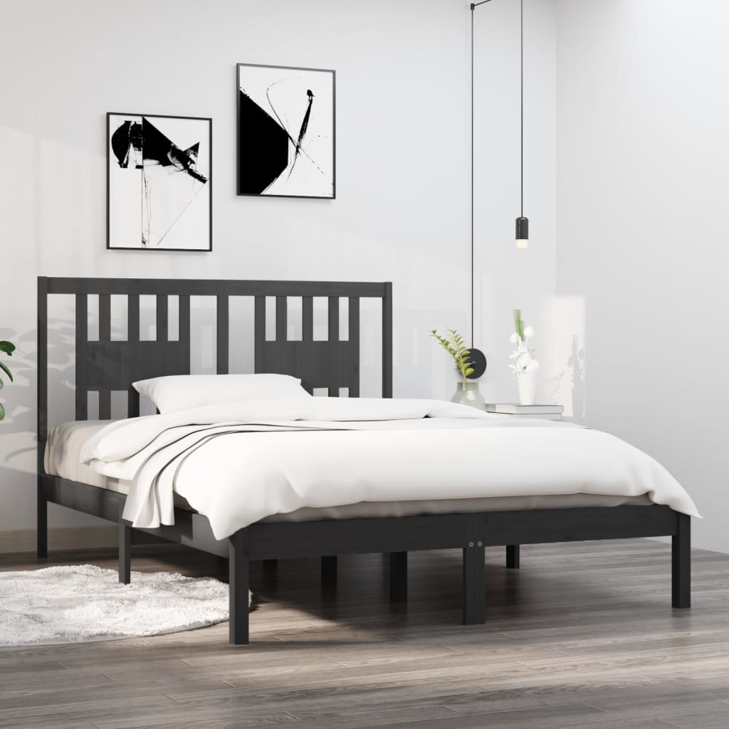 Bed Frame Without Mattress Grey Solid Wood Double