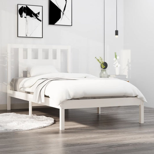 3104049 Bed Frame Without Mattress White Solid Wood 90X200 Cm (810003+818651)