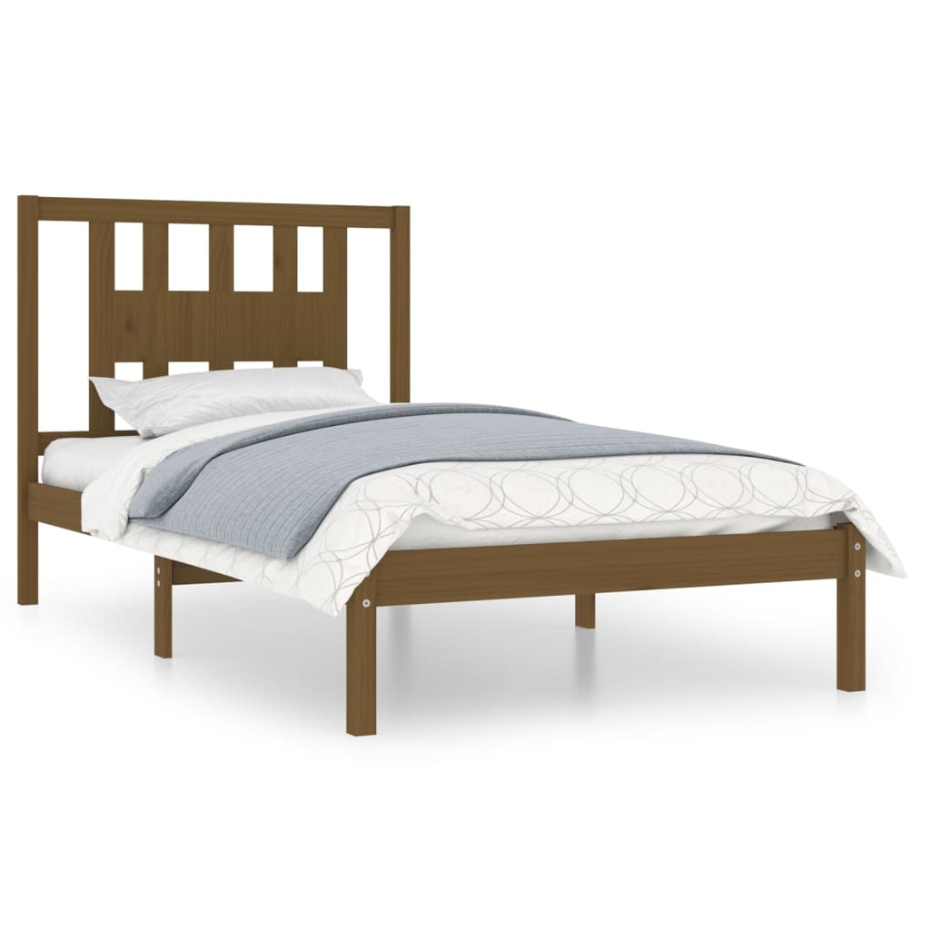 3104056 Bed Frame Without Mattress Honey Brown Solid Wood 100X200 Cm (810010+818658)