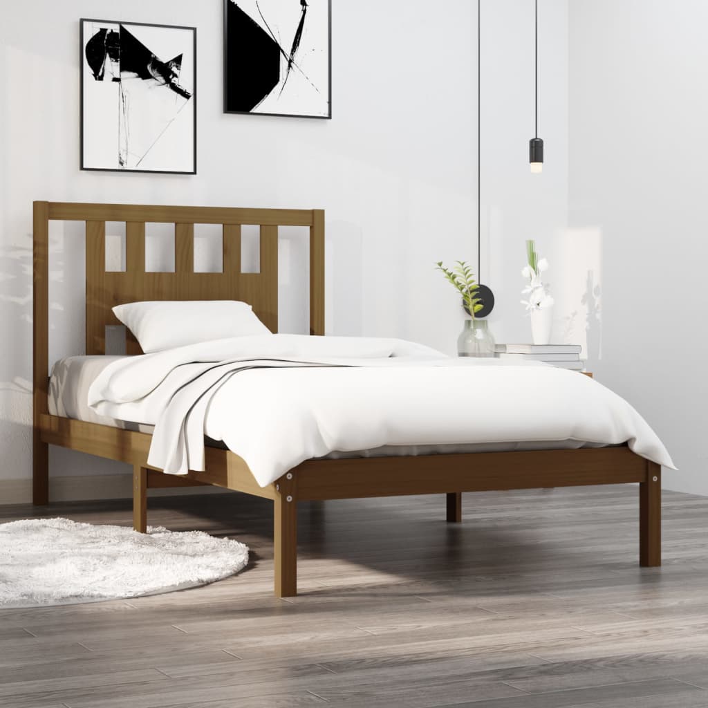 3104056 Bed Frame Without Mattress Honey Brown Solid Wood 100X200 Cm (810010+818658)