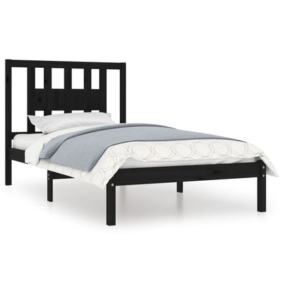 3104057 Bed Frame Without Mattress Black Solid Wood 100X200 Cm (810011+818659)