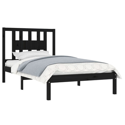 3104057 Bed Frame Without Mattress Black Solid Wood 100X200 Cm (810011+818659)