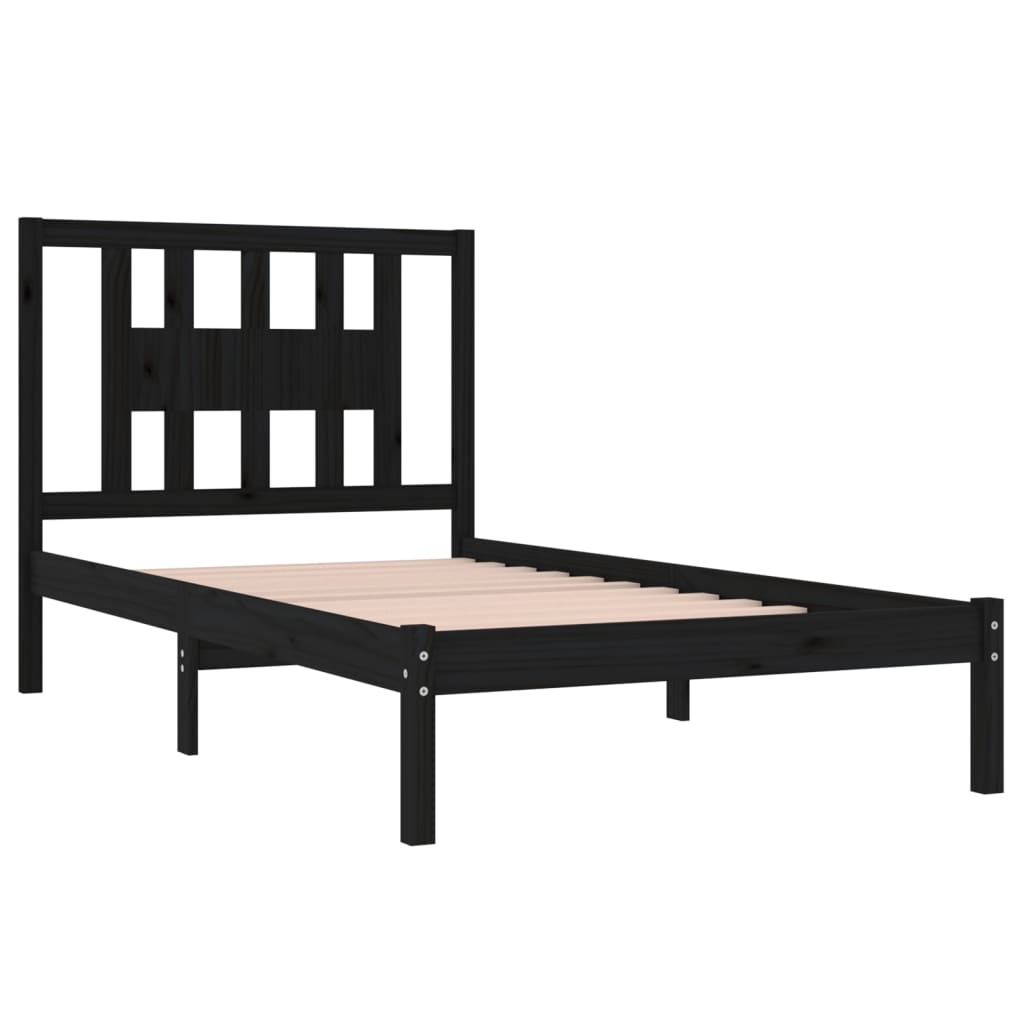 3104057 Bed Frame Without Mattress Black Solid Wood 100X200 Cm (810011+818659)