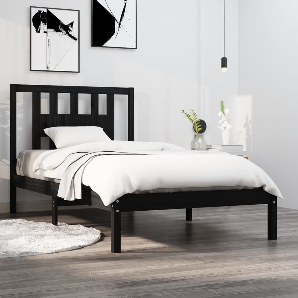 3104057 Bed Frame Without Mattress Black Solid Wood 100X200 Cm (810011+818659)