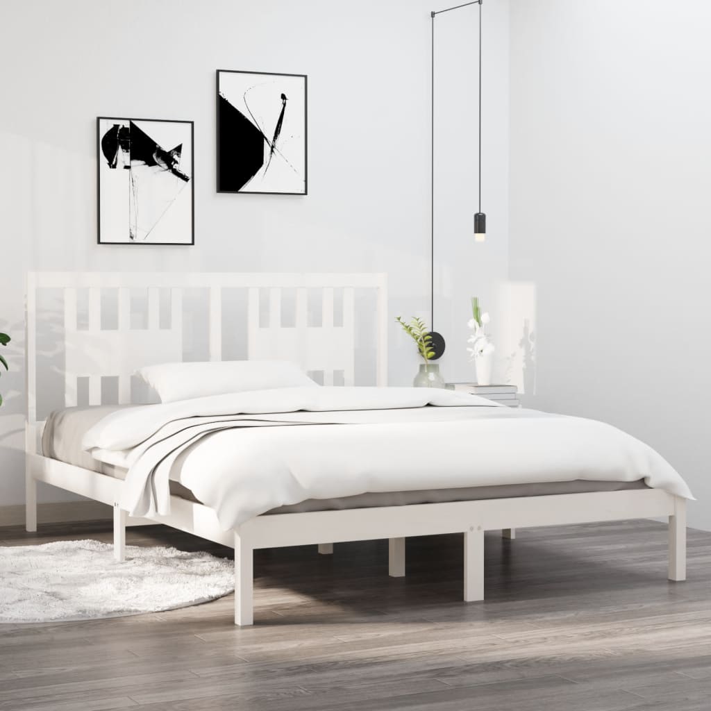 3104064 Bed Frame Without Mattress White Solid Wood 140X200 Cm (810018+818671)