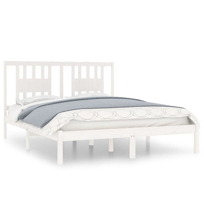 3104074 Bed Frame Without Mattress White Solid Wood 160X200 Cm (810028+818681)