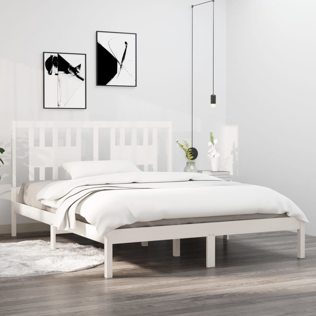 3104074 Bed Frame Without Mattress White Solid Wood 160X200 Cm (810028+818681)