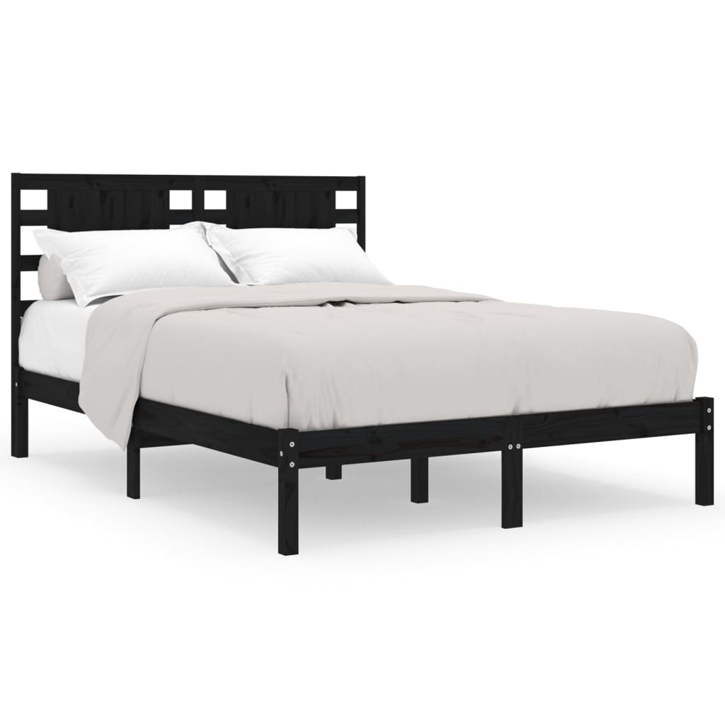 Bed Frame Without Mattress Black 140X200 Cm Solid Wood Pine