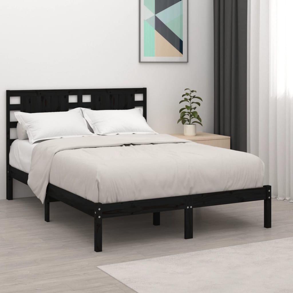 Bed Frame Without Mattress Black 140X200 Cm Solid Wood Pine