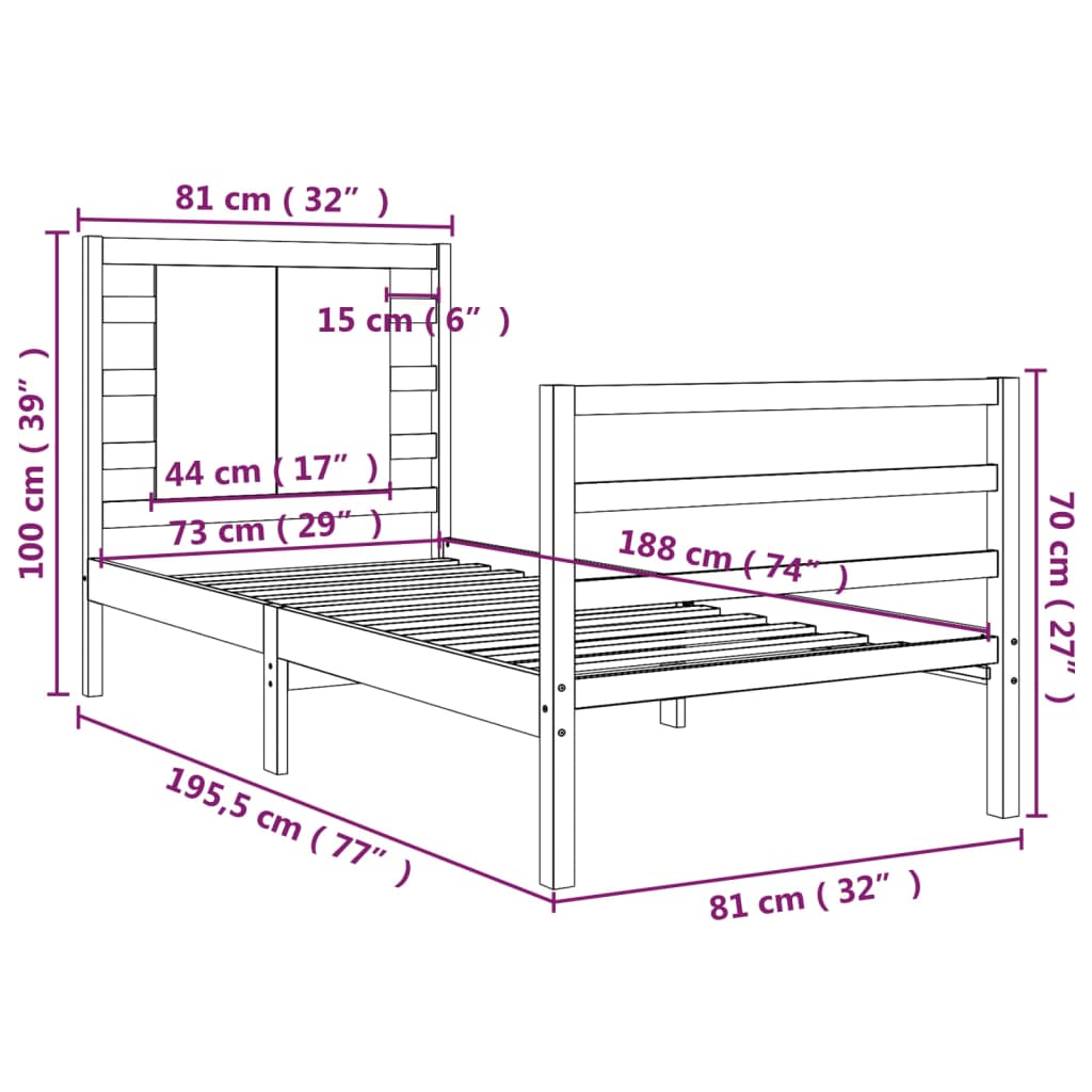 Bed Frame Without Mattress White 75X190 Cm Small Single Solid Wood Pine