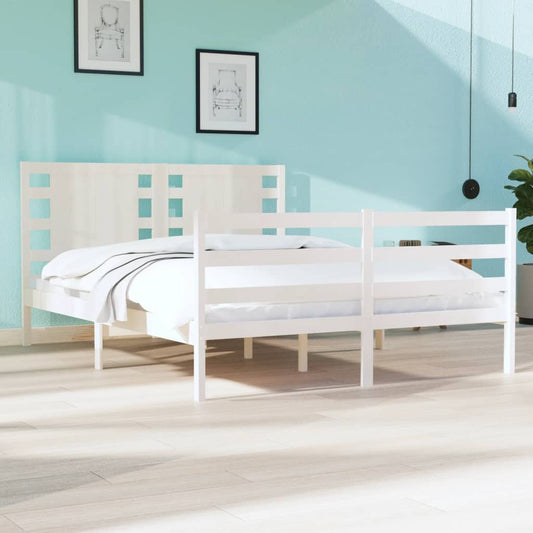 Bed Frame White Solid Wood Pine 120X190 Cm Small Double