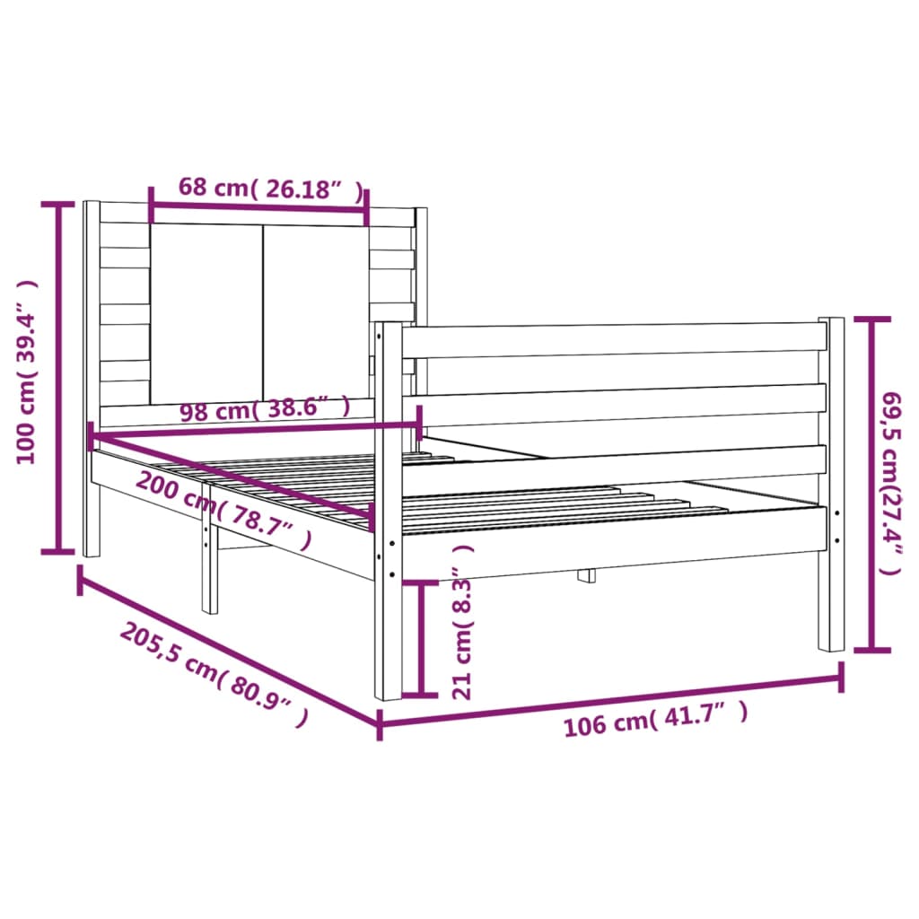 Bed Frame Without Mattress White 100X200 Cm Solid Wood Pine