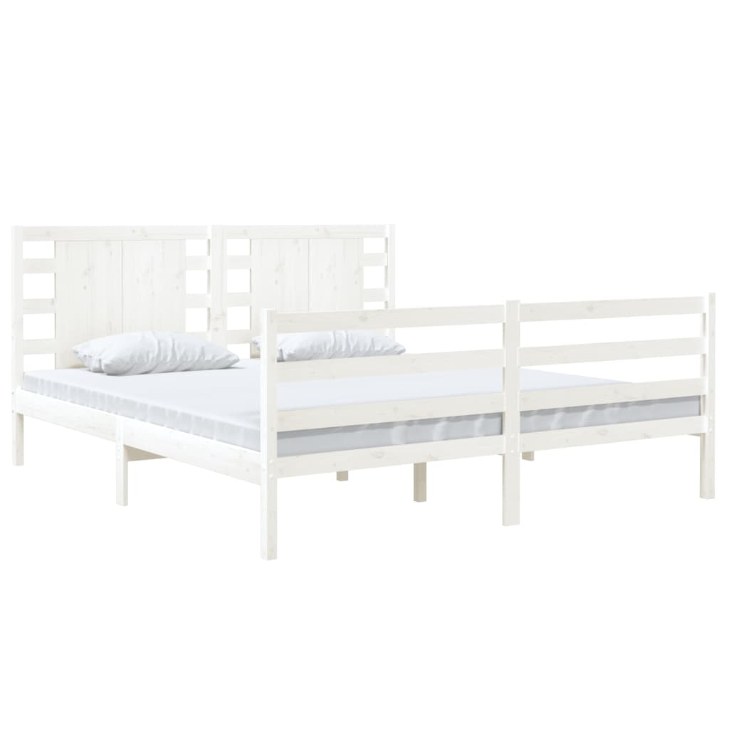 Bed Frame Without Mattress White 150X200 Cm King Size Solid Wood Pine