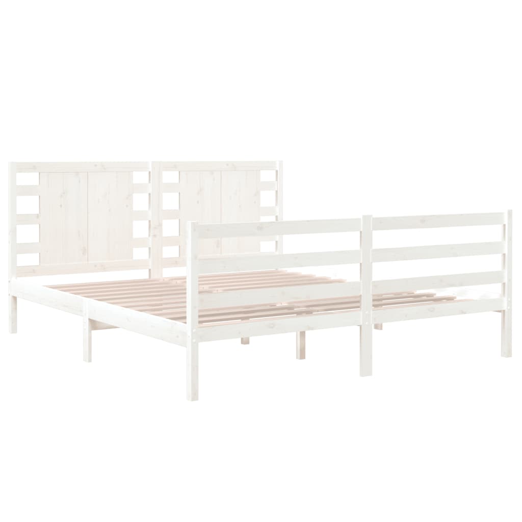 Bed Frame Without Mattress White 150X200 Cm King Size Solid Wood Pine