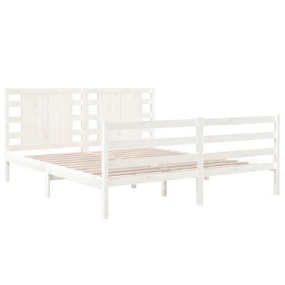 Bed Frame Without Mattress White 150X200 Cm King Size Solid Wood Pine