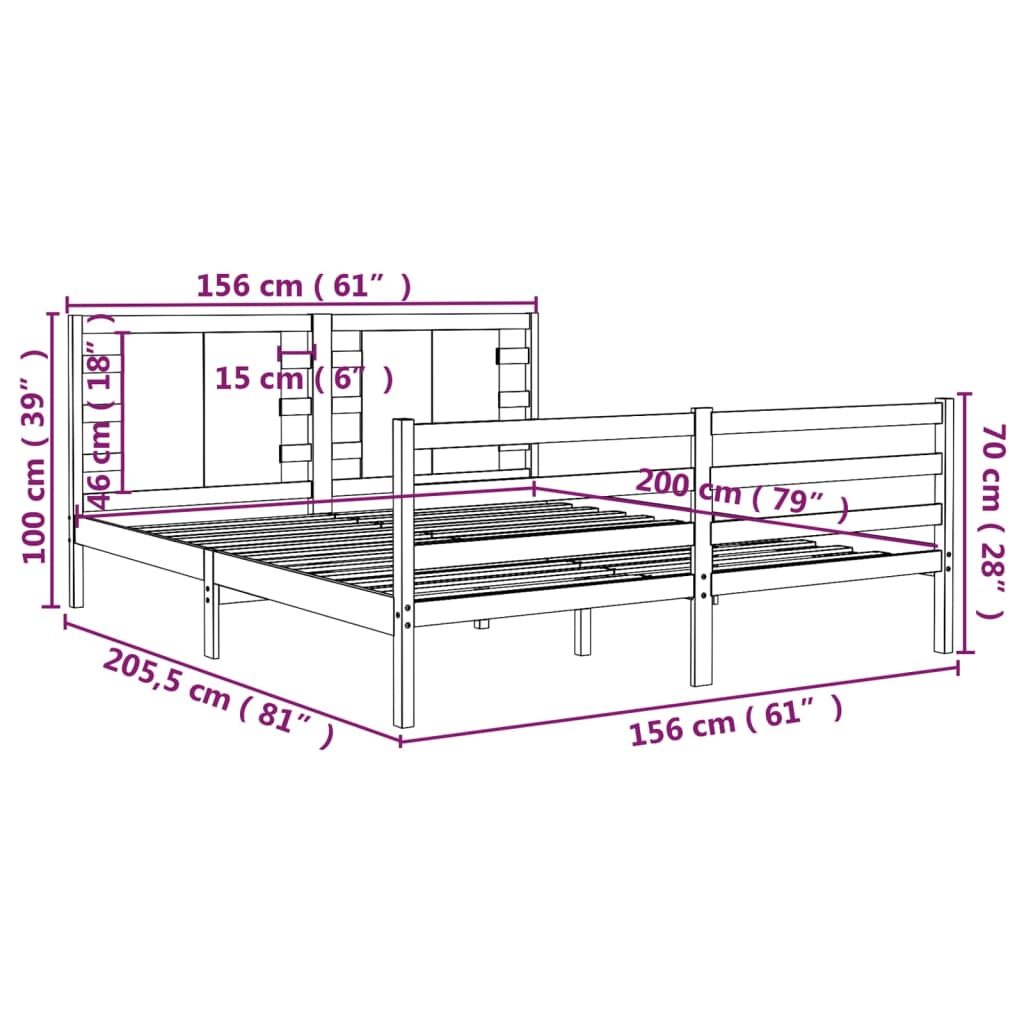 Bed Frame Without Mattress White 150X200 Cm King Size Solid Wood Pine