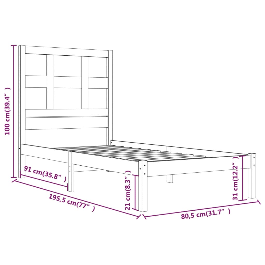 Bed Frame Without Mattress White 75X190 Cm Small Single Solid Wood Pine