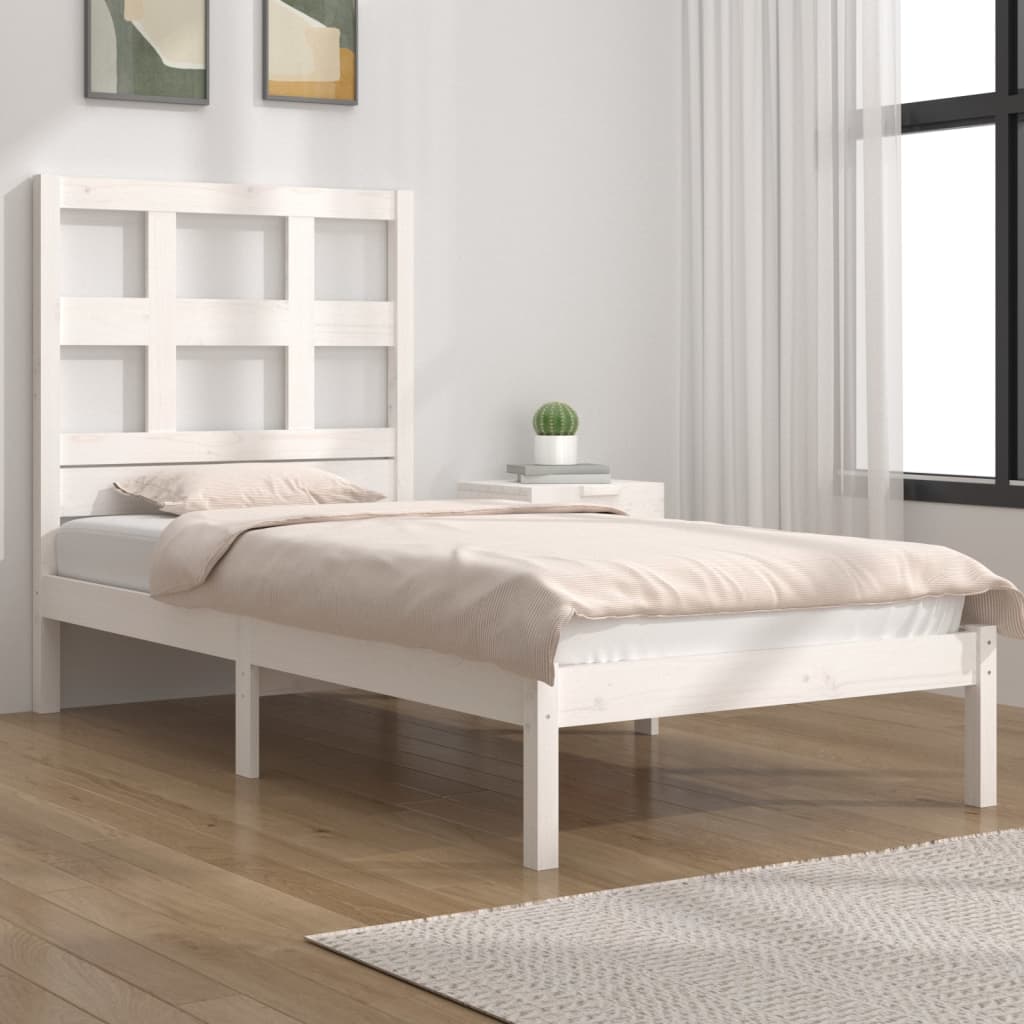 Bed Frame Without Mattress White 75X190 Cm Small Single Solid Wood Pine