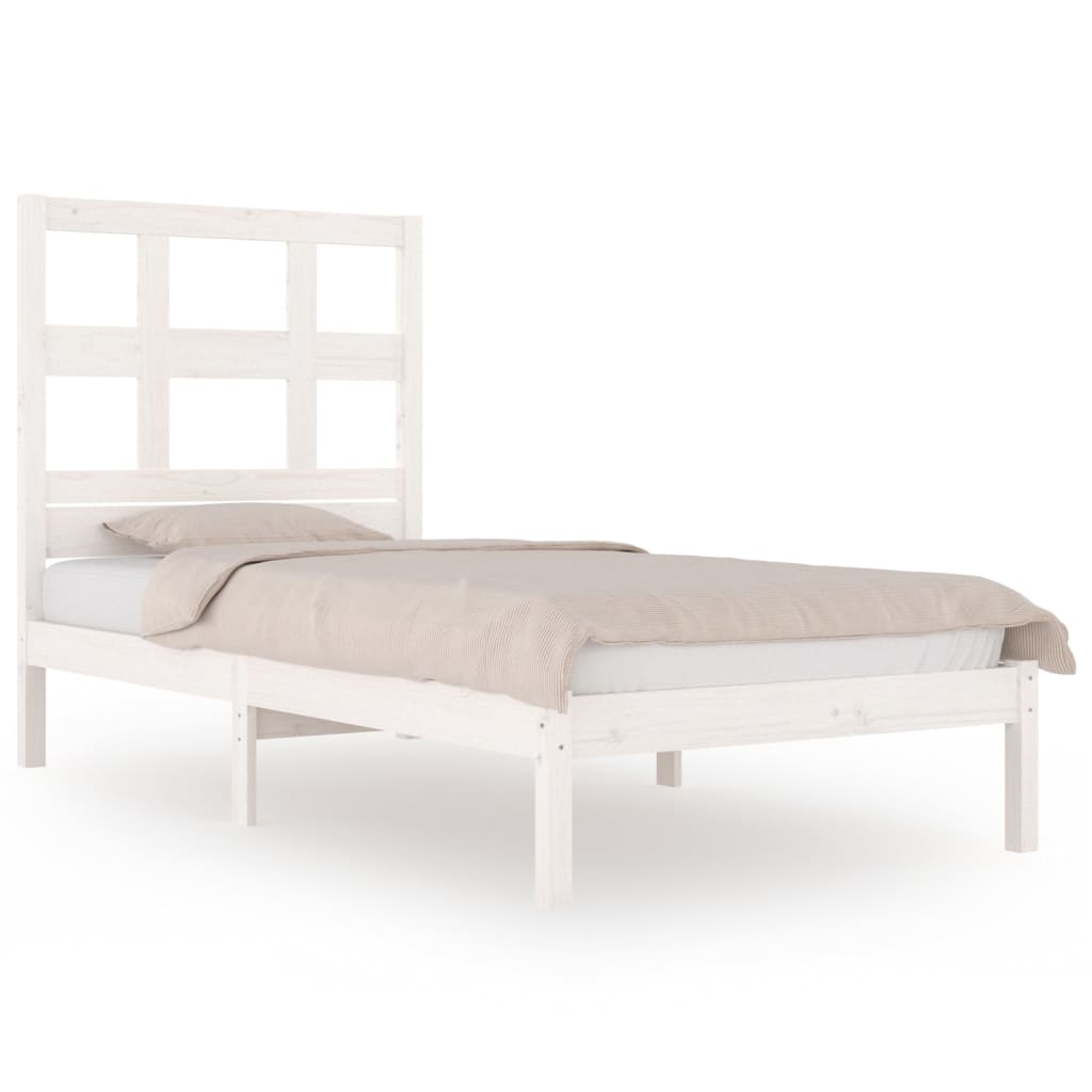 Bed Frame Without Mattress White 90X190 Cm Single Solid Wood Pine