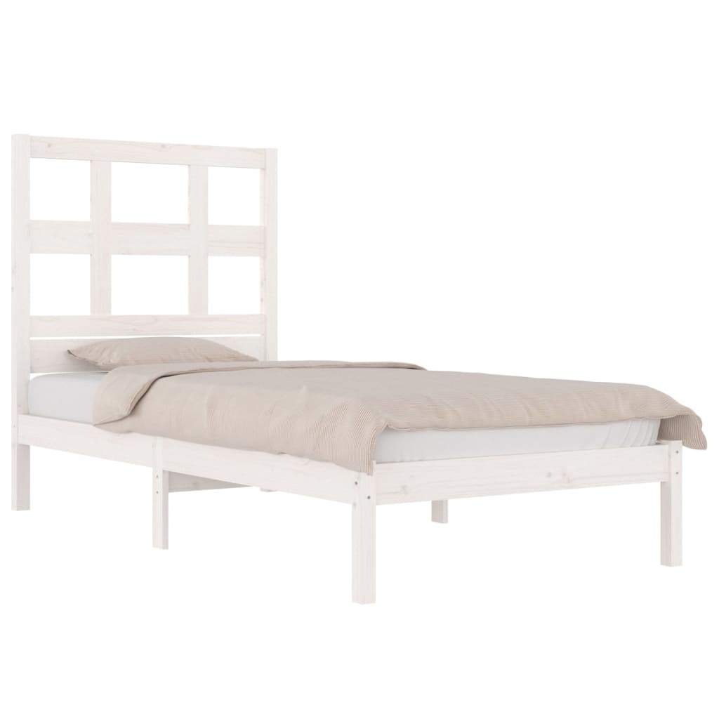 Bed Frame Without Mattress White 90X190 Cm Single Solid Wood Pine