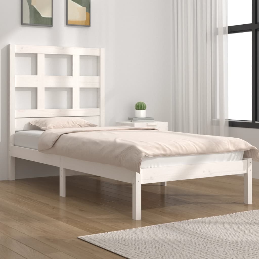 Bed Frame Without Mattress White 90X190 Cm Single Solid Wood Pine