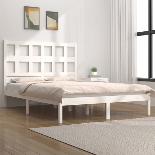 Bed Frame White Solid Wood Pine 120X190 Cm Small Double