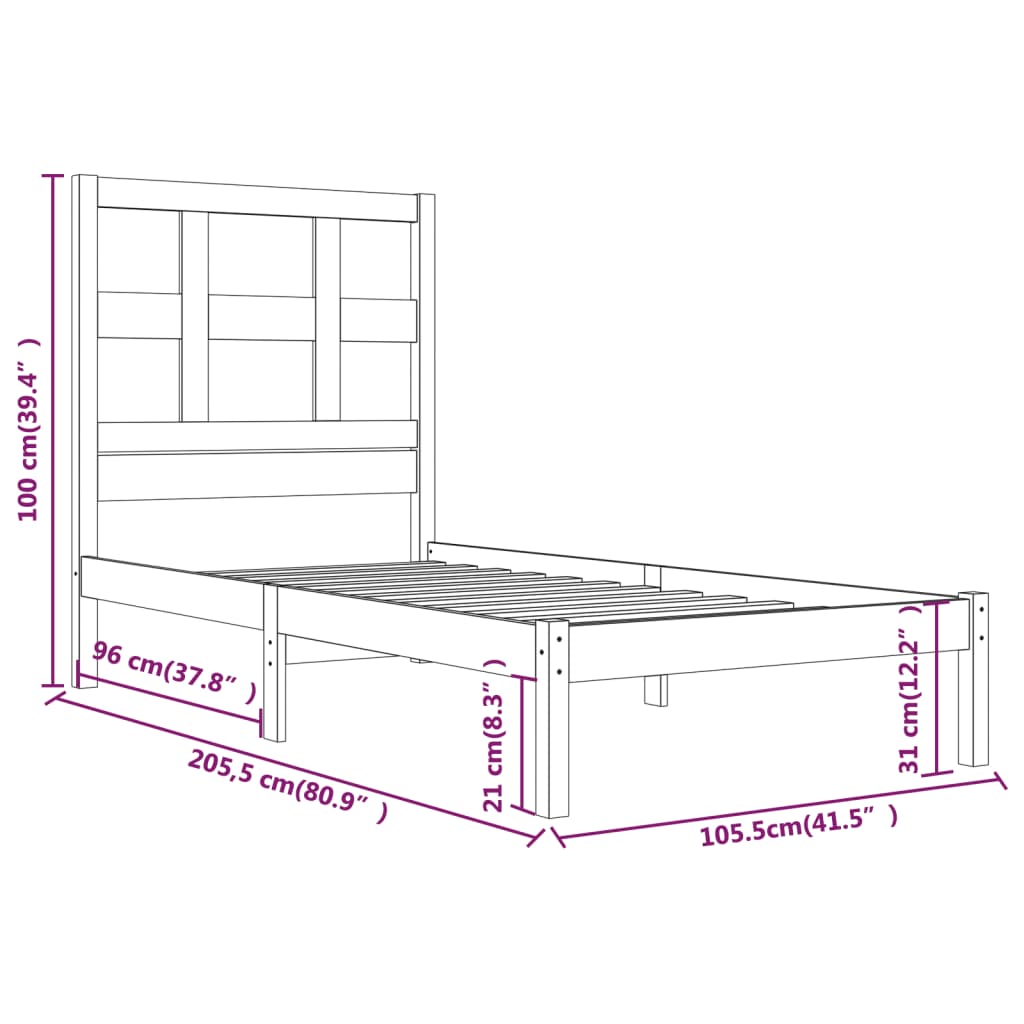 Bed Frame Without Mattress Honey Brown 100X200 Cm Solid Wood Pine