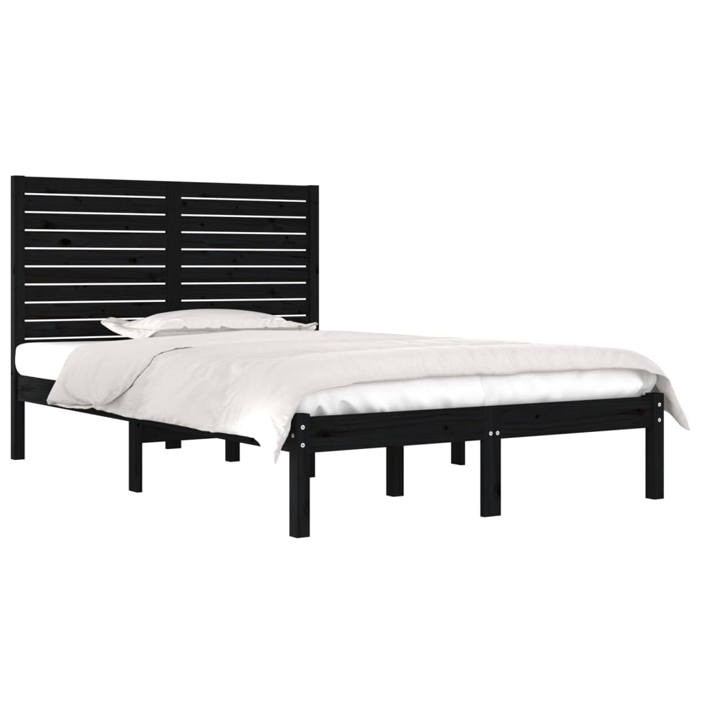 Bed Frame Without Mattress Black 135X190 Cm Double Solid Wood