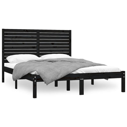 Bed Frame Without Mattress Black 150X200 Cm King Size Solid Wood